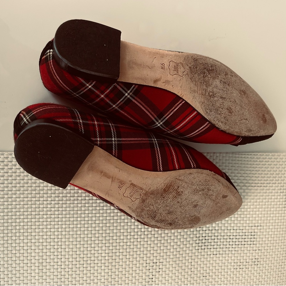 Talbots Edison Bow Flats Women's 9 W Plaid Red Green Black Tartan Holiday Shoes - Picture 8 of 10
